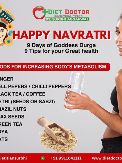 Increasing your body's metabolism is key for weight loss. This Navratri tip list includes 9 metabolism-boosting foods such as ginger, green tea, and flax seeds.