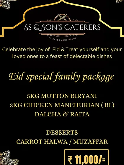 Planning your Eid celebration at home? Our family package is the perfect solution. It includes 5kg of Mutton Biryani, 3kg of Chicken Manchurian, sides, and desserts, all prepared for your convenience.