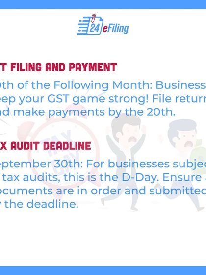 For businesses, the GST filing and payment deadline is the 20th of the following month. If your business is subject to a tax audit, the deadline for document submission is September 30th.
