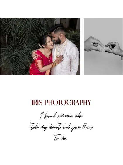 A collage showing the couple, a close up of their rings, and a black and white detail shot. It tells a mini story of their engagement.