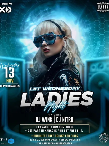This Ladies' Night poster shows me collaborating with another DJ. I often work with other artists to create a dynamic and varied musical experience for the crowd.