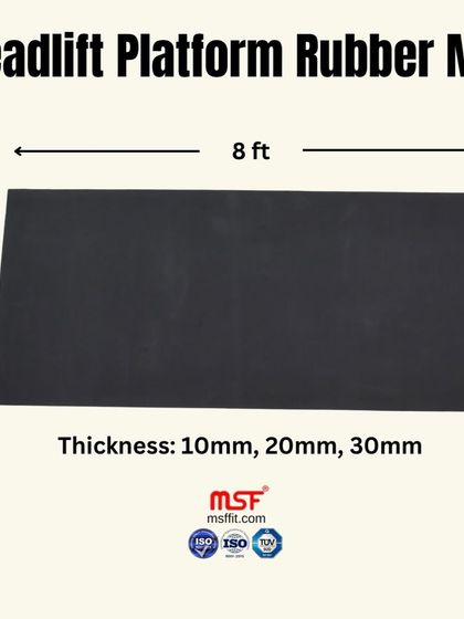 The dimensions of our Deadlift Platform Rubber Mat: 8 ft x 3.3 ft, with thickness options of 10mm, 20mm, and 30mm.