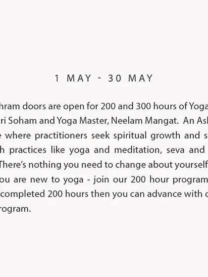 An invitation to join us. This text graphic clearly outlines our upcoming 200-hour and 300-hour residential trainings, welcoming all who are ready for the journey.