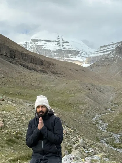 A moment of prayer and offering with Kailash in the background. Every step on this land feels like a conversation with the divine, a humbling experience of being in Shiva's presence.