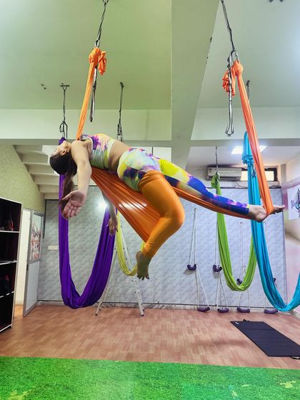 Taking baby steps towards the flight of your dreams. This resting pose in the hammock is a beautiful moment of surrender, allowing the body to be fully supported while gently opening the hips.