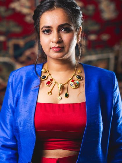 A duplicate of image 5, celebrating my Grammy nomination with a special photoshoot. I'm wearing a stunning ensemble created by my talented friends, which celebrates Indian fabrics and design. This was a family project, filled with love.