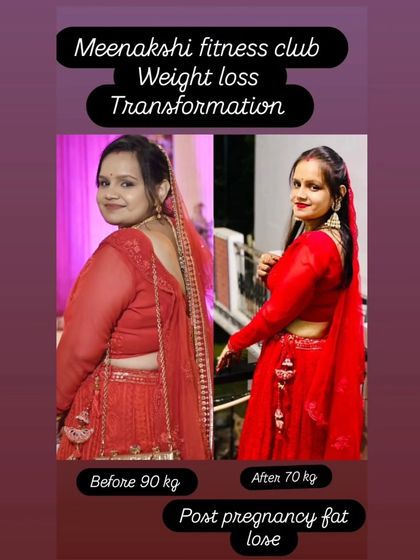 A side-by-side comparison showing a 20 kg post-pregnancy fat loss. This client went from 90 kgs to 70 kgs, regaining her fitness and confidence after childbirth.