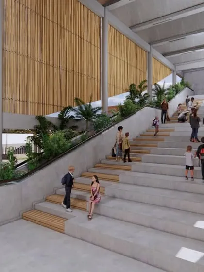 At Urban Gurukul, learning happens everywhere. This amphitheater-style staircase is more than just a way to get between floors; it's a dynamic space for students to gather, collaborate, and learn informally. The design incorporates natural materials like bamboo screens to create a warm and inspiring atmosphere.