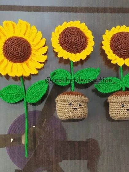 A shipped order including a single sunflower stem and two adorable potted sunflowers with smiley faces.