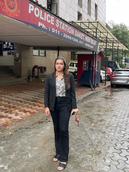 Outside Saket Police Station in New Delhi. My job is to ensure the legal process is fair from the very first step.