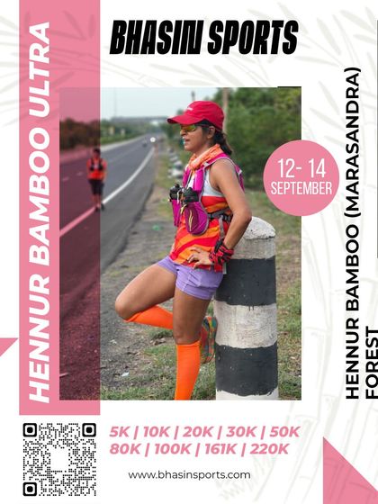 A trail runner takes a brief pause along the scenic Hennur route. The natural beauty of the course is a key feature of the Hennur Bamboo Ultra.