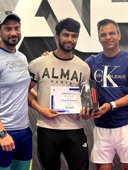 Receiving my award for Trainer of the Month in July 2023. I'm thankful for the team and members at Anytime Fitness.