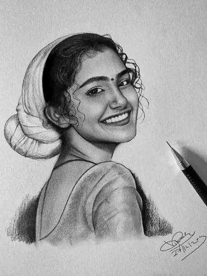 A beautiful sketch of actress Anupama Parameswaran, capturing her radiant smile.