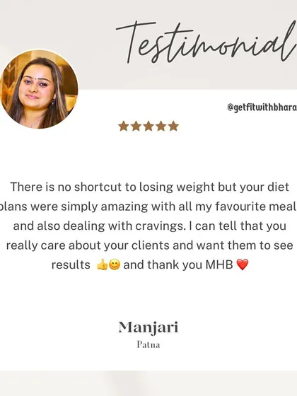 Manjari is working with me for the second time. She lost 5 kgs and realized the importance of a nutritious diet and learning new exercises.