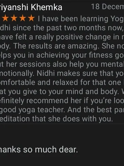 I feel blessed when I receive messages like this. My goal is not just to help you with fitness but to create a space where you feel mentally and emotionally supported. This review from Priyanshi truly touched my heart and reflects the journey we take together.