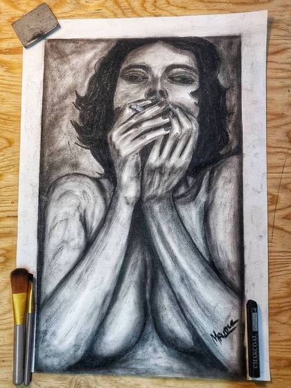 A commissioned charcoal piece with a more illustrative and dramatic style. This shows my range in creating custom work that can be both realistic and expressive.