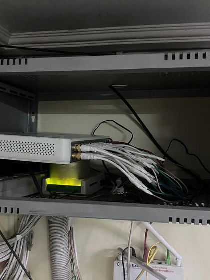 An improperly stored DVR with tangled connections. This can cause overheating and signal loss, which is why our DVR cleaning service is a critical part of maintenance.