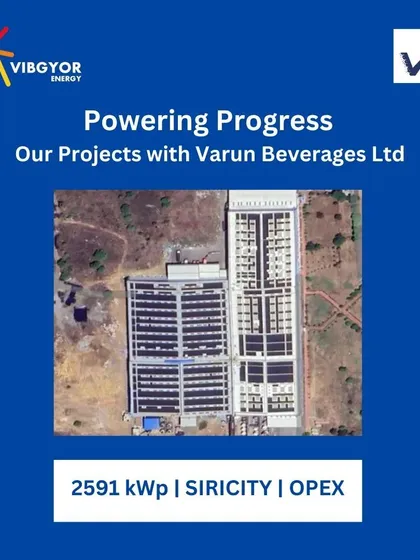 An overhead satellite view of the 2591 kWp OPEX project in Siricity for Varun Beverages Ltd. Our meticulous planning ensures that every available square meter of the rooftop is utilized for maximum energy generation.