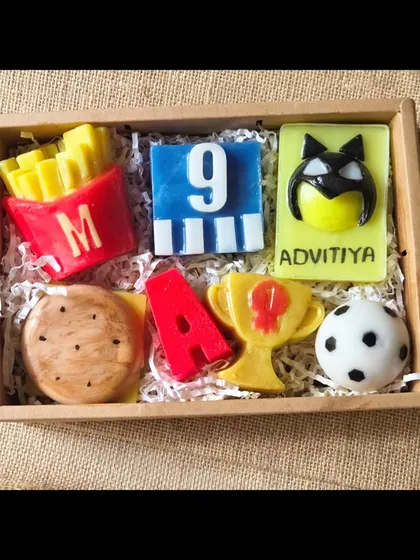The teenage boy's hamper, all packed up in a gift box. I can create custom hampers based on any interest or hobby.