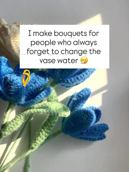 For those who always forget to water the plants, this one's for you. These beautiful blue crochet flowers will stay vibrant and fresh forever, no green thumb required.