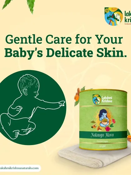 A baby's skin requires the most gentle touch. Our Nalangu Maavu is formulated with this in mind, using only natural, soothing herbs to cleanse and protect without causing any irritation.