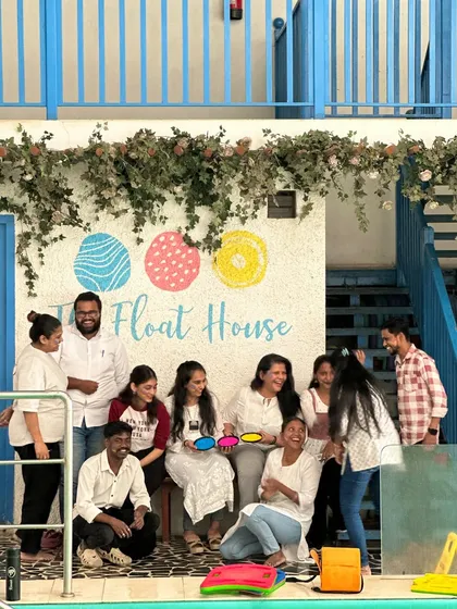Our team celebrating Holi by the poolside. The Float House is a great venue for a fun and safe Holi party with friends and family.