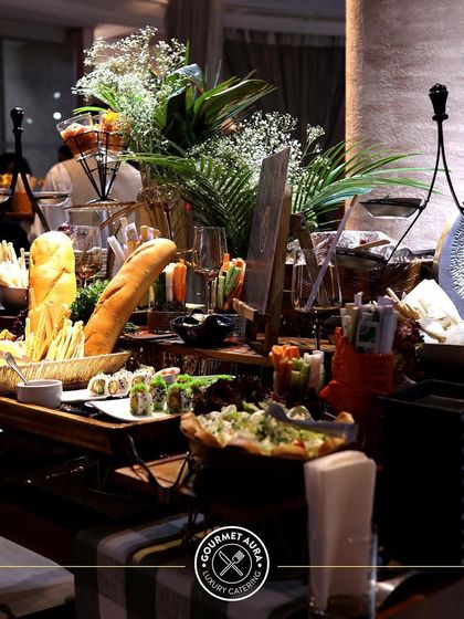 Another angle of our lavish buffet, highlighting the variety of dishes and the elegant presentation.