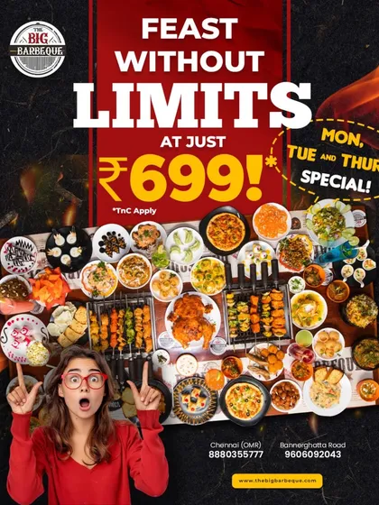 Feast without limits for just ₹699. Mondays, Tuesdays, and Thursdays just got a whole lot tastier.