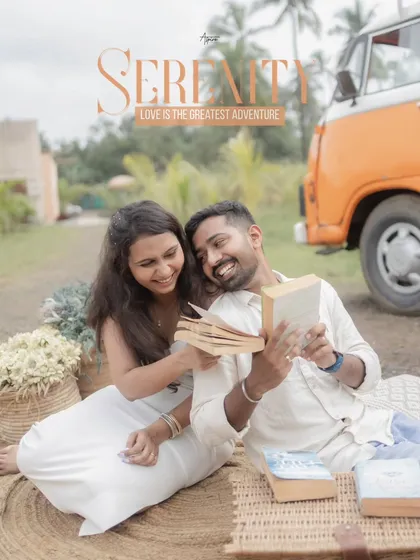 A perfect moment of serenity for Kunal and Darshita. This shot captures them sharing a laugh over a book during a picnic, showcasing a love that is peaceful, joyful, and feels like home.