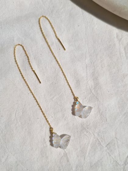 My butterfly earrings in Rainbow Moonstone, as seen on Wamiqa Gabbi. Butterflies represent rebirth and evolution.