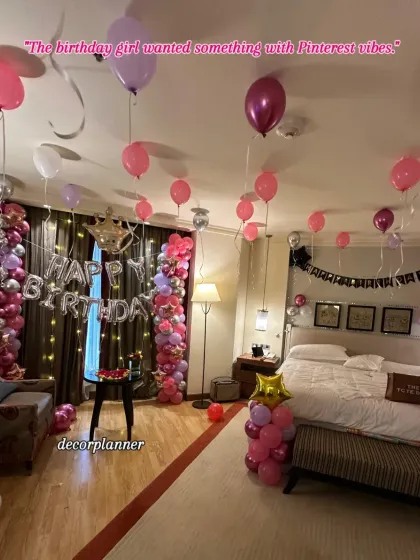 This is what Pinterest dreams are made of. For this birthday, the request was for "Pinterest vibes," and I delivered with a full room transformation using a beautiful pastel palette, ceiling balloons, and elegant balloon columns. It’s a perfect backdrop for a stylish and personal celebration at home.