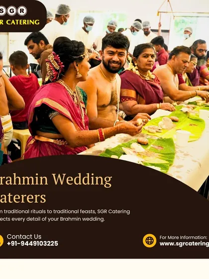 We specialize in managing large-scale traditional dining for weddings and functions. This image shows guests enjoying an authentic 'pankthi bhojanam', where we ensure every person is served efficiently and hospitably, maintaining the sanctity of the occasion.