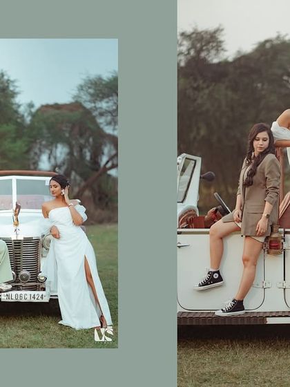 More shots of the bride and her squad. These images capture the fun and supportive dynamic of the group, showcasing their individual styles and collective bond.
