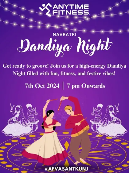 The official invitation for our Navratri Dandiya Night, an event filled with fun, fitness, and festive vibes.