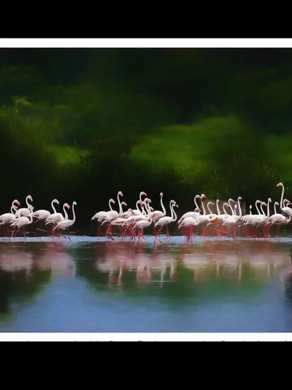 This image, "The Briefing," was exhibited at the Kala Ghoda Art Festival. It captures a flock of Greater Flamingos against a lush mangrove backdrop, their reflections creating a perfect symmetry.