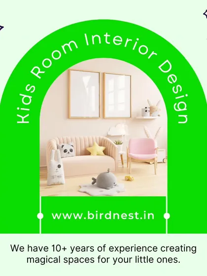 We have over a decade of experience creating magical spaces for little ones. This graphic highlights our specialized service for kids' room interior design.