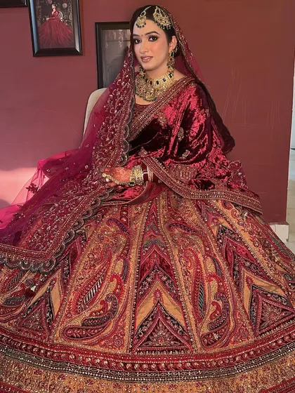 "Your face gives permanence to the spring season in the world." A truly regal portrait of my bride in her magnificent velvet lehenga, looking like a queen.