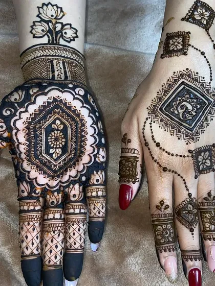 A side-by-side comparison of two modern designs, one with a bold mandala and the other with a geometric pattern.