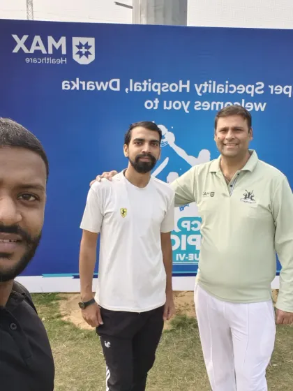 With fellow players at a match sponsored by Max Healthcare. Community and sports go hand in hand.