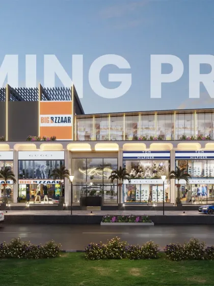 A repeat of a mall facade render, emphasizing the project's scale and modern design.