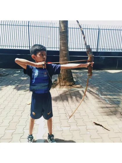 This young archer is already showing great potential and focus.