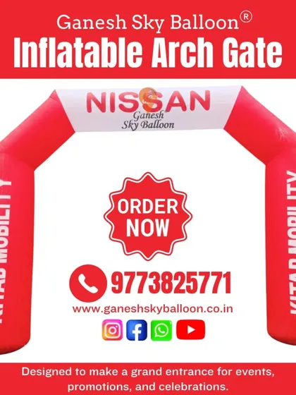 Our inflatable arch gates create a grand entrance for any event. This arch, designed for Nissan, is perfect for races, corporate functions, and festivals, offering a huge canvas for your branding.