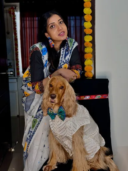 Posing with my boy Posto during the Navratri celebrations at home.