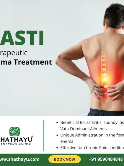 Basti Karma, or therapeutic enema, is a powerful treatment for chronic pain conditions rooted in Vata imbalance, such as arthritis and spondylitis. It is a core part of Panchakarma that cleanses the system and provides deep relief.