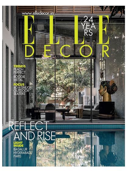 The cover of Elle Decor magazine featuring a project with a stunning reflection pool. This press feature highlights my work in creating serene and visually powerful landscapes.