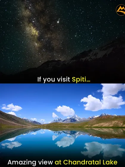 This is Chandratal Lake in Spiti Valley, also known as the Moon Lake. We camp nearby under a sky full of stars, a truly surreal experience in the Himalayan cold desert.
