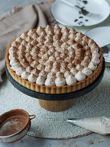 My Chocolate & Espresso Tart is a dream for coffee and chocolate lovers. A rich dark chocolate layer is topped with piped, espresso-infused mascarpone.