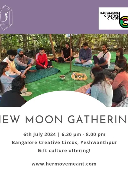 Our New Moon Gathering is a space for inner reflection and intention setting. This poster invites you to join a circle of meditation, movement, and journaling, offered in the spirit of a gift culture.