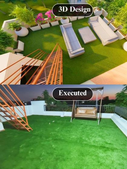 From a lush green 3D concept to a beautifully executed terrace with artificial grass and an MS staircase. My design process ensures the final result aligns perfectly with your vision for an outdoor relaxation spot.