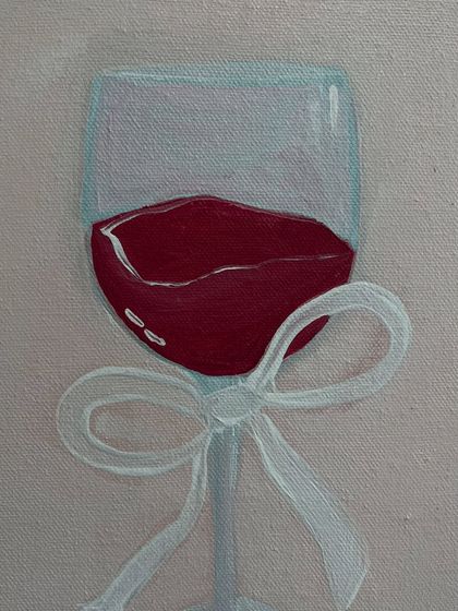 A simple, elegant painting of a glass of red wine. This piece was part of a set of eight custom paintings designed to match a client's personal style.